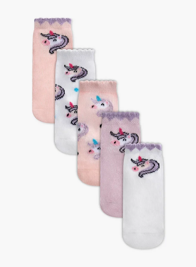 Barefeet Unicorn Print Non Terry Ankle Length Socks - Set of 5