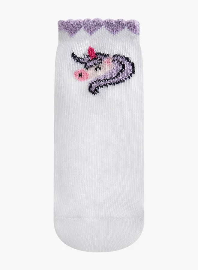 Barefeet Unicorn Print Non Terry Ankle Length Socks - Set of 5