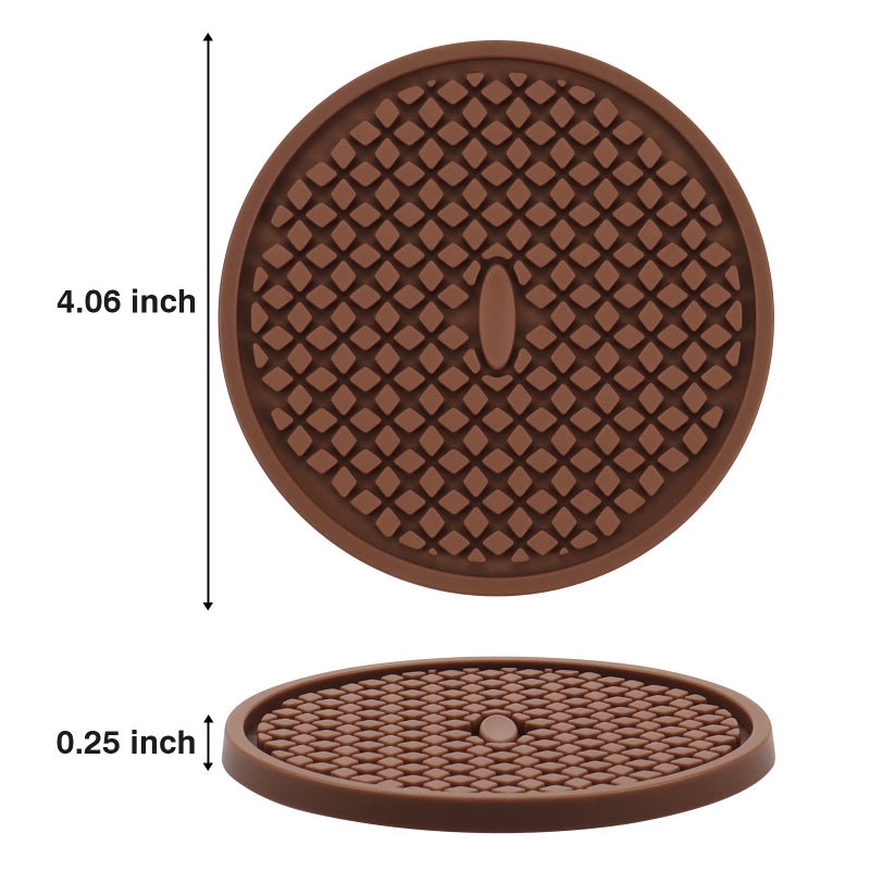 CAETOUNG 3 Pack Silicone Coasters for Drinks  Thickened Coasters with Deep Tray Grooved Design Cup Mat  Washable Heat Resistant Durable Non-Slip Coasters for Coffee Table Wooden Desk Kitchen Bar (Brown) - Image 4