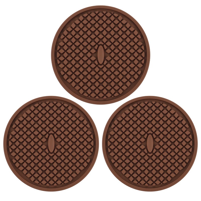 CAETOUNG 3 Pack Silicone Coasters for Drinks  Thickened Coasters with Deep Tray Grooved Design Cup Mat  Washable Heat Resistant Durable Non-Slip Coasters for Coffee Table Wooden Desk Kitchen Bar (Brown) - Image 2