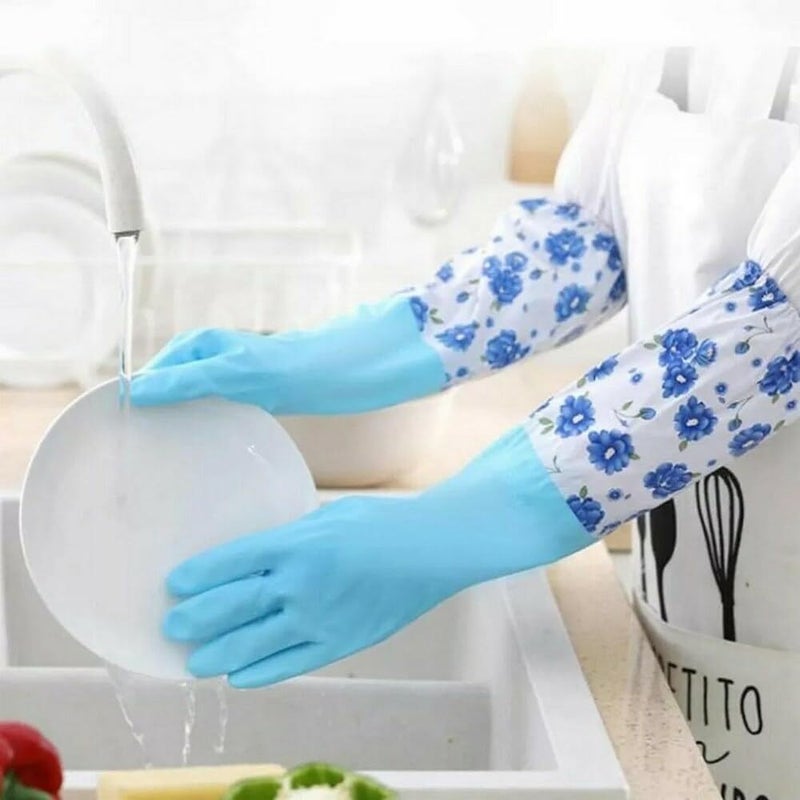 Parssufy Reusable Latex Pvc Flock Lined Long Sleeves Hand Gloves For Kitchen Dishwashing Gardening Cleaning NonSlippery Durable Long Elbow Length 2 Pairs - Image 2