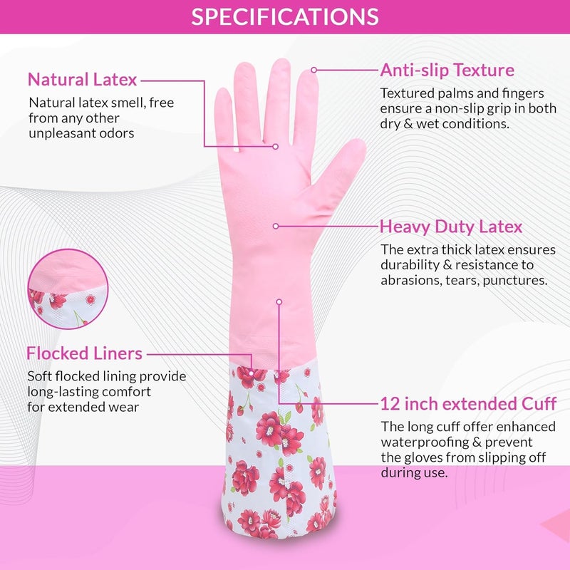 Parssufy Reusable Latex Pvc Flock Lined Long Sleeves Hand Gloves For Kitchen Dishwashing Gardening Cleaning NonSlippery Durable Long Elbow Length 2 Pairs - Image 4