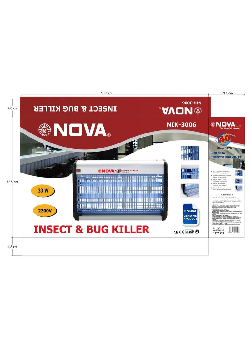 NOVA 33W Electric Bug Zapper NIK-3006 UV Insect Killer 2200V High Voltage Fly Mosquito Trap Indoor Safe Hygienic Pest Control Device for Home and Office - Image 3