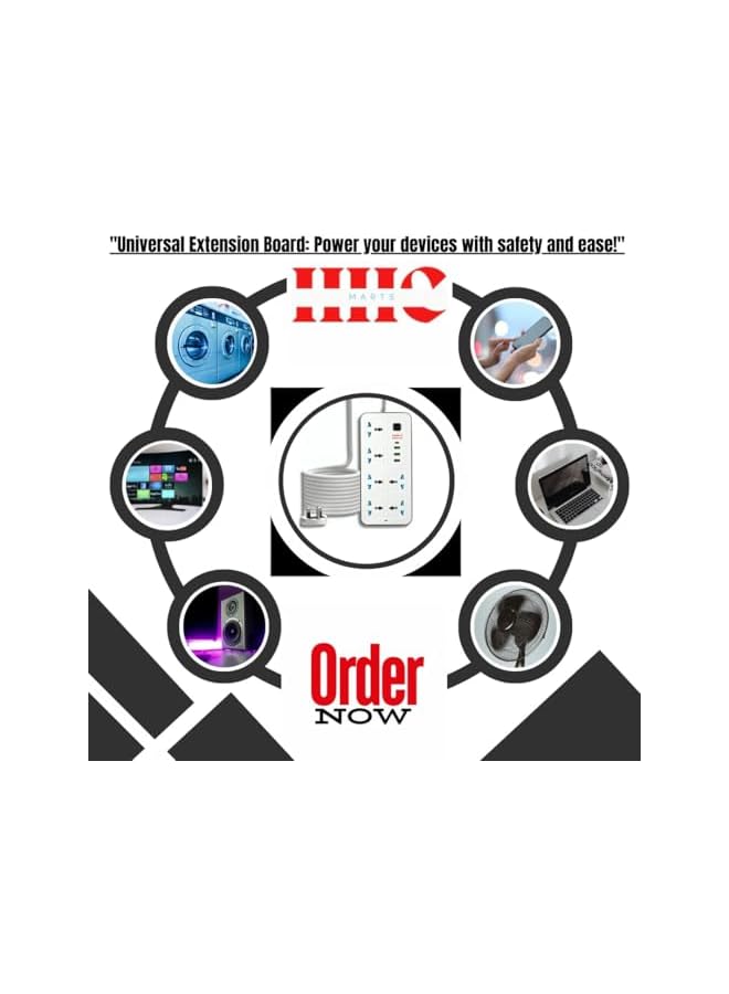 PROMASS Universal Extension Lead with USB Port 6-Way Socket 3 USB+Type-C 2M Cable Cord UK Plug Power Strip with multiple Function, Power Socket Surge Protector Electric Socket Strip for Office Home Kitchen - Image 5