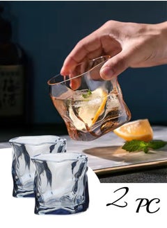 بيوينتي 2 Pcs Thick Twisted Tumbler Glass,Elegant Irregular Glass Cups,Creative Glass Beer Glass,Crystal Old Fashioned Glasses For Cool Water,Milk,Coffee,Whiskeyfor Home, Bar, And Parties(Grey)  - Image 1