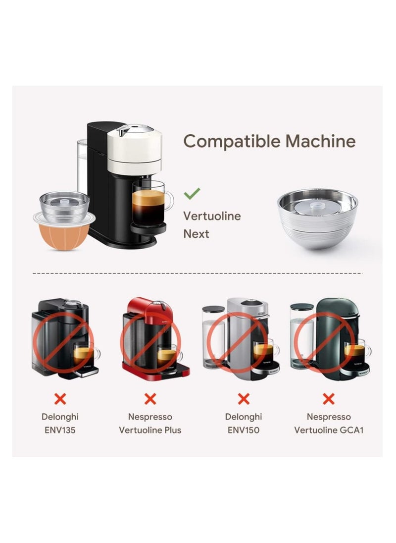 SYOSI - Refillable Vertuo Capsules, Reusable Coffee Pods, New Version Stainless Steel Cap Refillable Pods, Make 230 Ml Crema Coffee, 1 Capsule 1 Tamper, Only Fit for Vertuoline Next Coffee Machine - Image 1