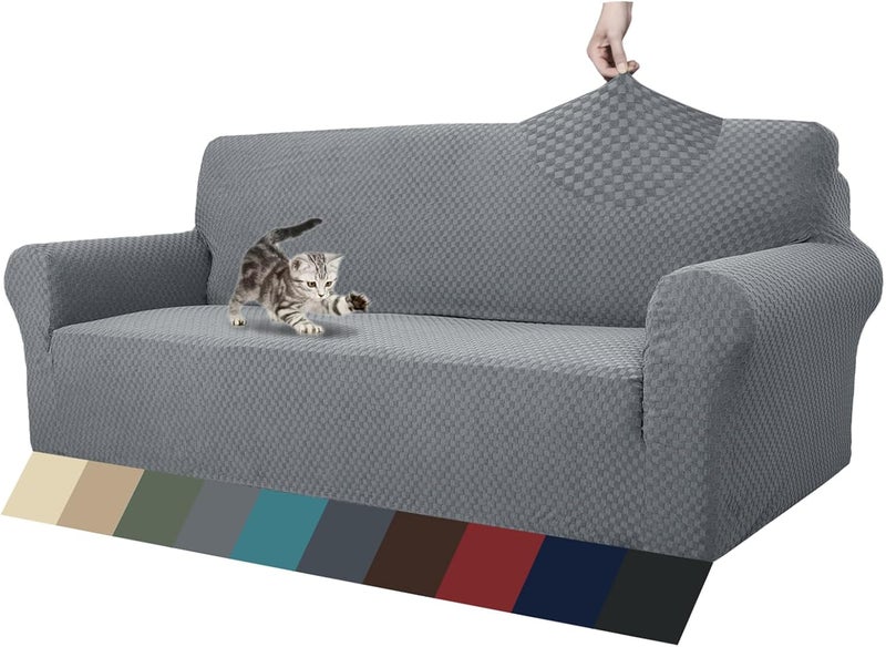 ZNSAYOTX 1 Piece Jacquard Couch Cover for 3 Cushion Sofa - Light Grey - Image 1