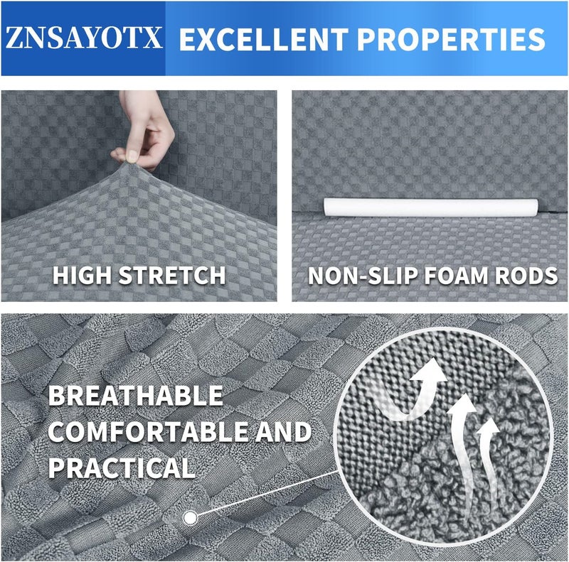 ZNSAYOTX 1 Piece Jacquard Couch Cover for 3 Cushion Sofa - Light Grey - Image 5