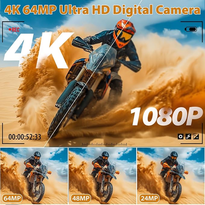 Maenlans 4K Cameras for Photography, 64MP Digital Vlogging Camera for YouTube | 3" 180 Flip Screen, Compact WiFi Camera with 18X Digital Zoom, Flash, 32GB Micro SD Card & 2 Batteries - Image 2
