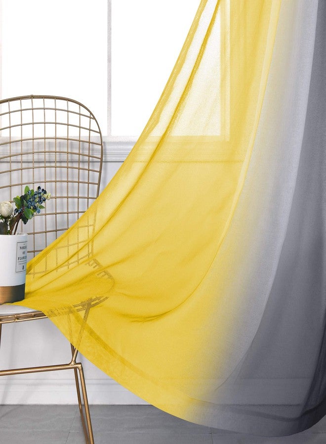 KOUFALL ستائر كوفال صفراء ورمادية بطول 84 بوصة لغرفة المعيشة، طقم من لوحتين، ستائر بجيب للعمود، ستائر بنقشة عباد الشمس متدرجة الألوان لغرفة النوم، 50 × 84 بوصة طول أصفر ورمادي - Image 4