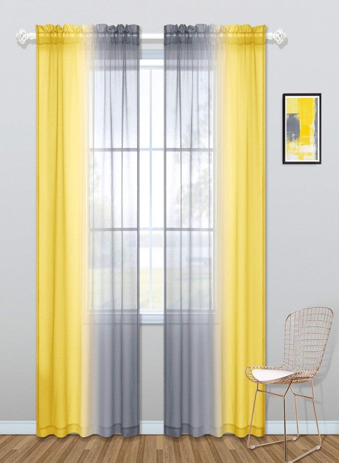 KOUFALL ستائر كوفال صفراء ورمادية بطول 84 بوصة لغرفة المعيشة، طقم من لوحتين، ستائر بجيب للعمود، ستائر بنقشة عباد الشمس متدرجة الألوان لغرفة النوم، 50 × 84 بوصة طول أصفر ورمادي - Image 2