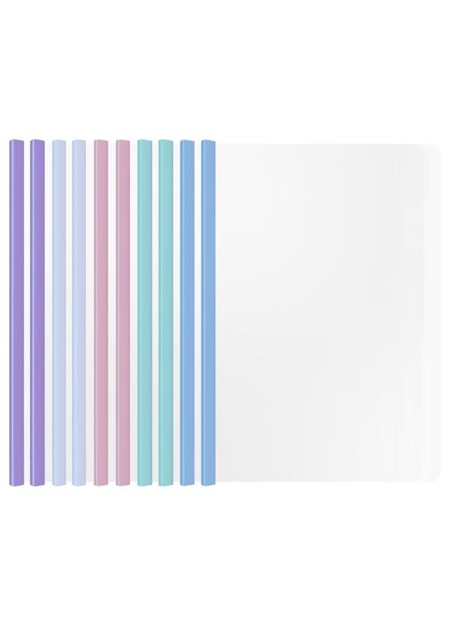 Quadafy 10 Report folders with Clear Cover and Sliding Bar, A4 and Letter Size Report Covers, Presentation Folder Binder for School Business, Holds 70 Sheets (Light Multi-Color) - Image 1
