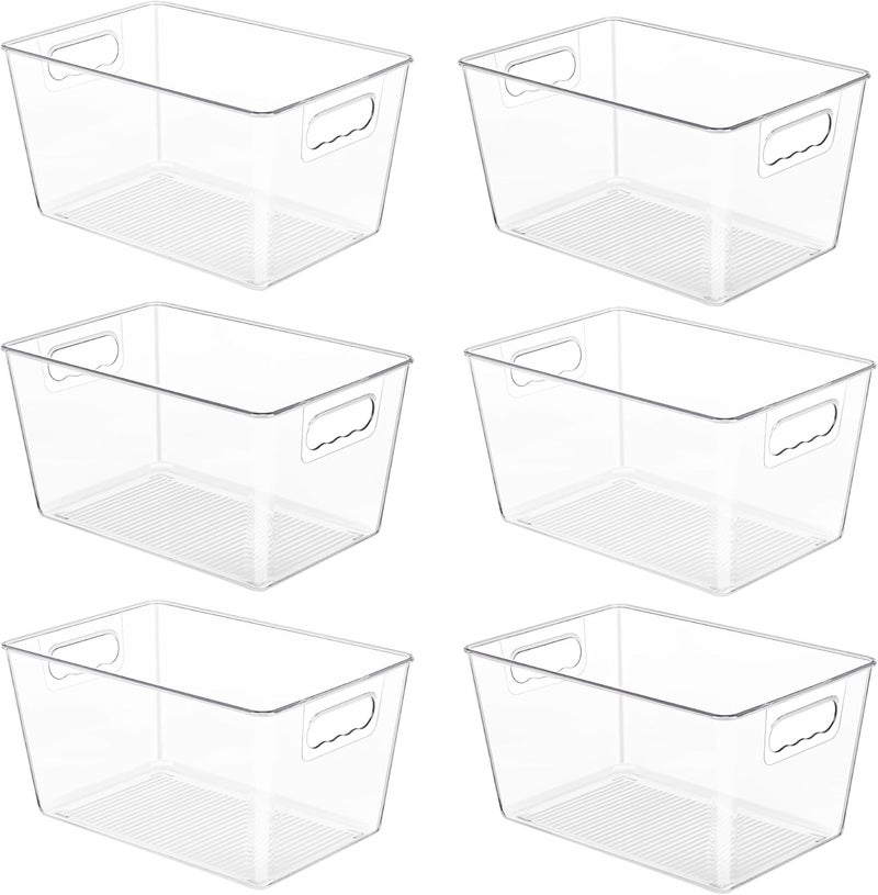 YIHONG 6 Pack Clear Pantry Organizer Bins - Versatile Plastic Storage Containers with Handles for Kitchen, Freezer, Cabinet, and Bathroom - Image 1