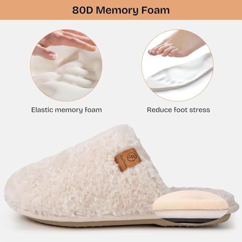 EverFoams Women's Fuzzy Slip-on Slippers Warm Cozy Soft Lightweight Memory Foam Indoor House Shoes Cream White, 9-10 US - Image 3