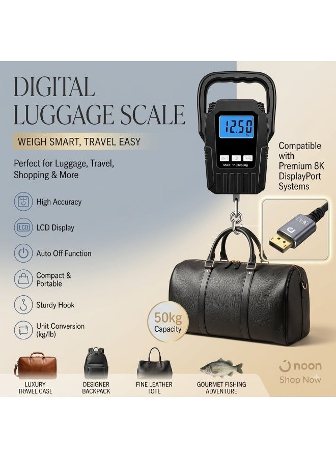 Digital Luggage Scale with Backlit LED Display, 50kg Capacity, Portable Travel Scale - Image 1