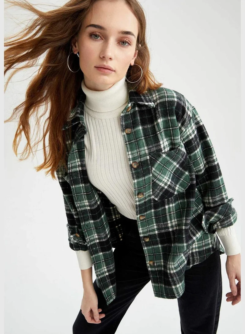 DeFacto Relax Fit Long Sleeve Retro Check Patterned Flannel Shirt
