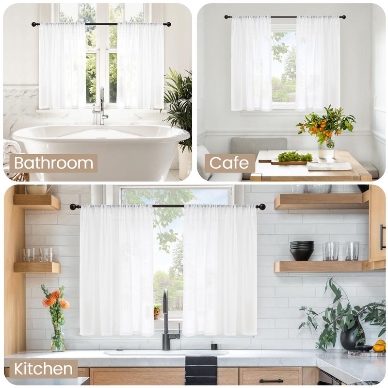 BGment White Linen Semi Sheer Curtains 36 Inch Length for Kitchen Cafe Window - Small Drapes Light Filtering with Rod Pocket Lightweight for Cafe Bathroom, 2 Panels Set, 30 X 36 Inch - Image 2