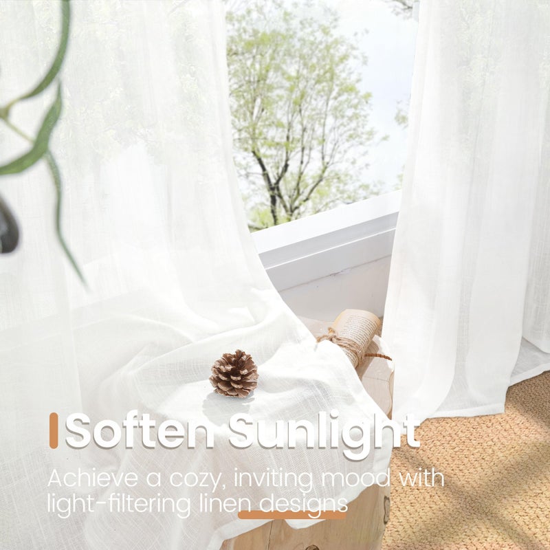 BGment White Linen Semi Sheer Curtains 36 Inch Length for Kitchen Cafe Window - Small Drapes Light Filtering with Rod Pocket Lightweight for Cafe Bathroom, 2 Panels Set, 30 X 36 Inch - Image 4