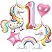 SNLN Unicorn 1st Birthday Party Decorations for Girls Large Self Standing 3D Unicorn Foil Balloons with Rainbow Heart Star Balloons Wedding Baby Shower Pink Party Supplies number 1 set - Image 2