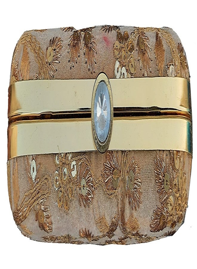 Surva Cart Velvet Fabric Hand Embroidery Women's Clutch With Sling Chain | SBP-27 | Beige - Image 3