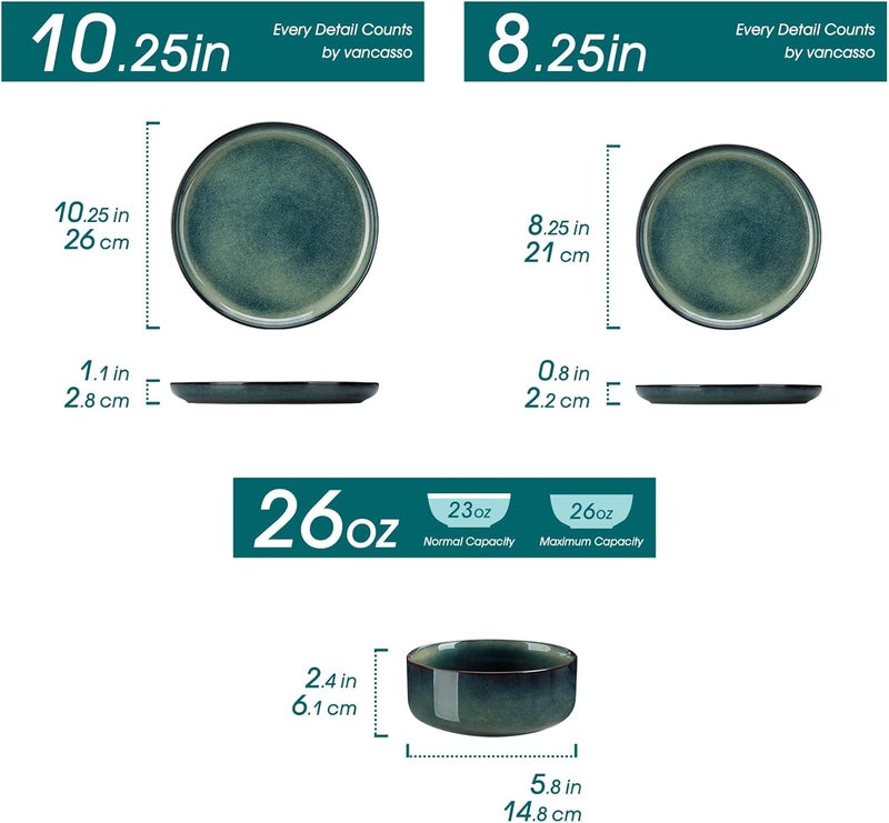 vancasso Starry 18 Pieces Dinnerware Sets for 6 Green Reactive Glaze Dishes Sets Ceramic Plates and Bowls Set Dinner Salad Dessert Plates and Cereal Bowls Set Dishwasher and Microwave Safe - Image 2