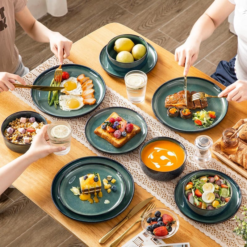 vancasso Starry 18 Pieces Dinnerware Sets for 6 Green Reactive Glaze Dishes Sets Ceramic Plates and Bowls Set Dinner Salad Dessert Plates and Cereal Bowls Set Dishwasher and Microwave Safe - Image 5