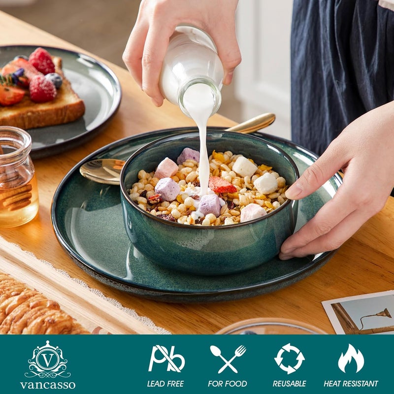 vancasso Starry 18 Pieces Dinnerware Sets for 6 Green Reactive Glaze Dishes Sets Ceramic Plates and Bowls Set Dinner Salad Dessert Plates and Cereal Bowls Set Dishwasher and Microwave Safe - Image 3