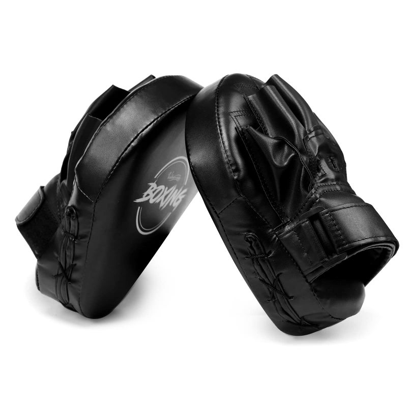 Valleycomfy Boxing Curved Focus Punching Mitts- Leatherette Training Hand Pads,Ideal for Karate, Muay Thai Kick, Sparring, Dojo, Martial Arts(Black) - Image 2