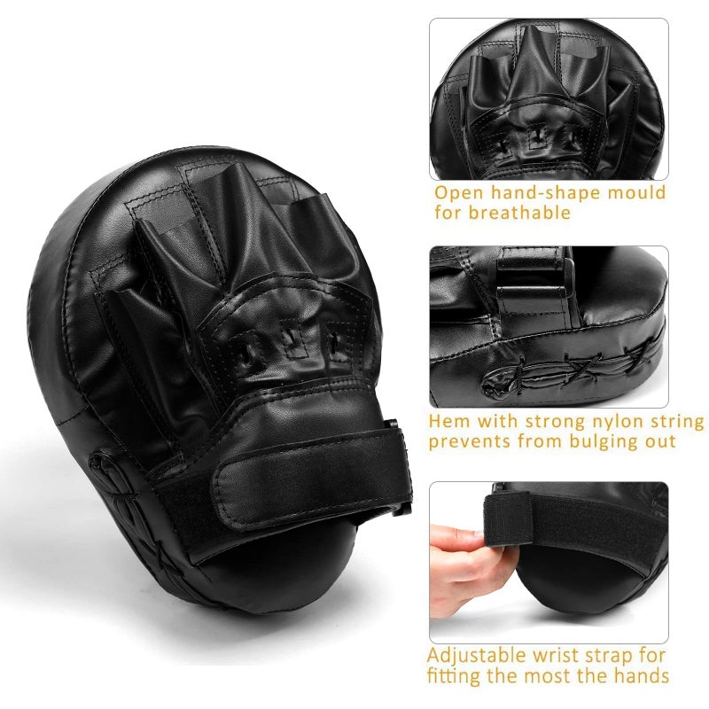 Valleycomfy Boxing Curved Focus Punching Mitts- Leatherette Training Hand Pads,Ideal for Karate, Muay Thai Kick, Sparring, Dojo, Martial Arts(Black) - Image 3