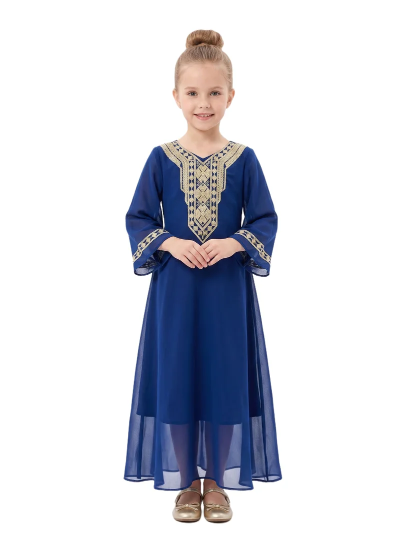 دىدانيالا Midnight Blue Modest Gown with Gold Accents