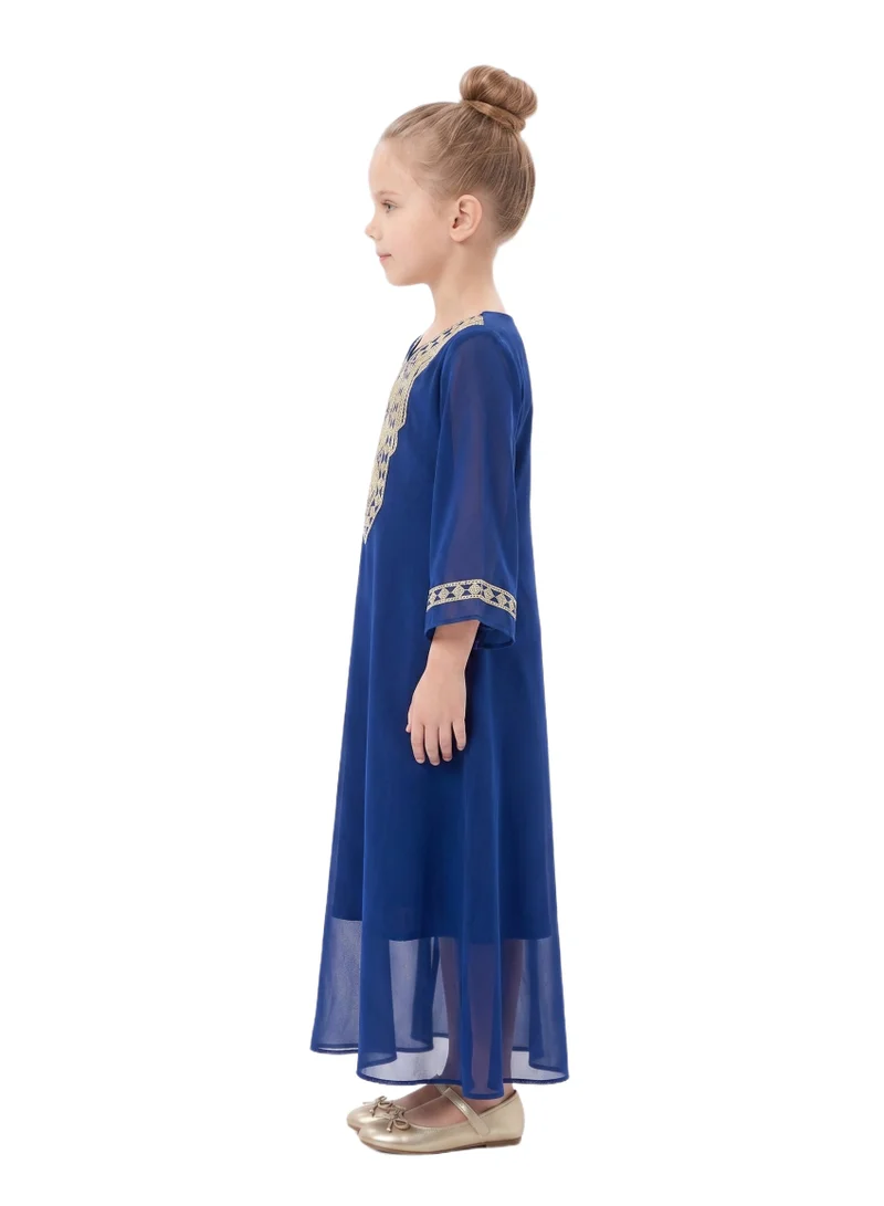 دىدانيالا Midnight Blue Modest Gown with Gold Accents