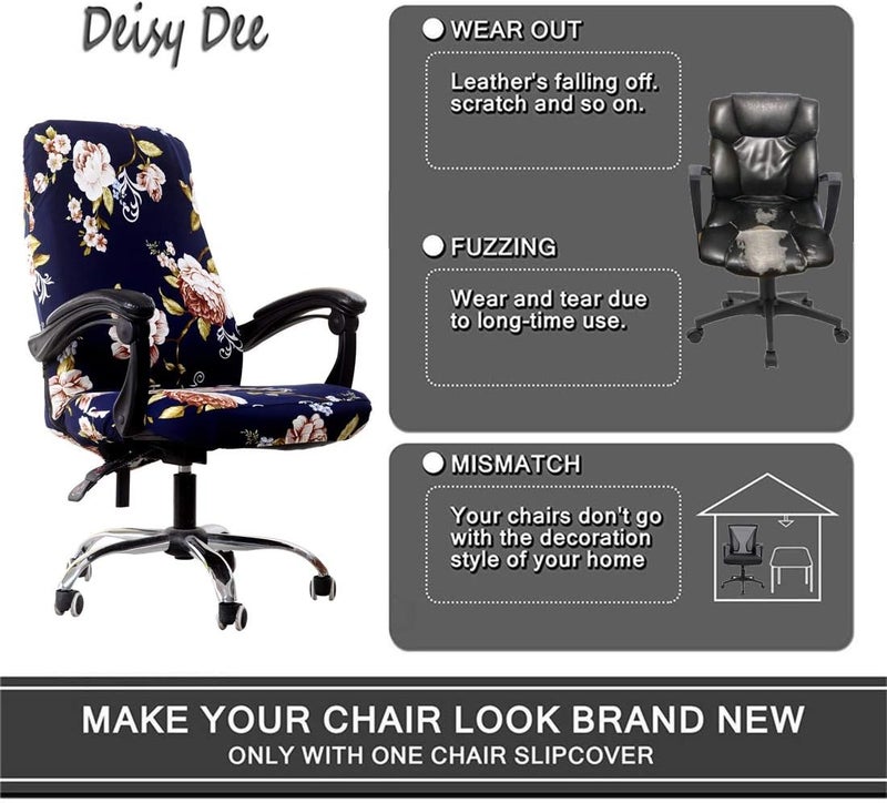 Deisy Dee Computer Office Chair Covers for Stretch Rotating Mid Back Chair Slipcovers Cover ONLY Chair Covers C162 (Brown Flower) - Image 3