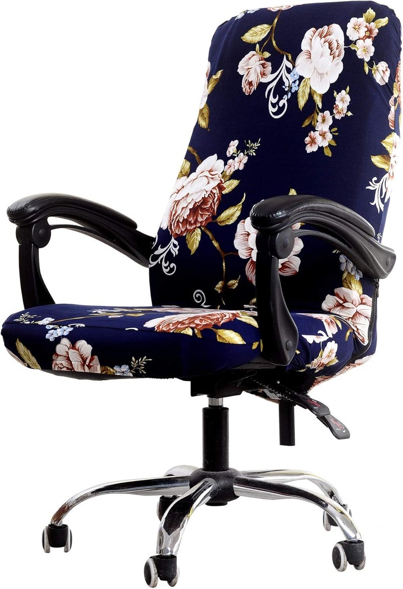 Deisy Dee Computer Office Chair Covers for Stretch Rotating Mid Back Chair Slipcovers Cover ONLY Chair Covers C162 (Brown Flower) - Image 1