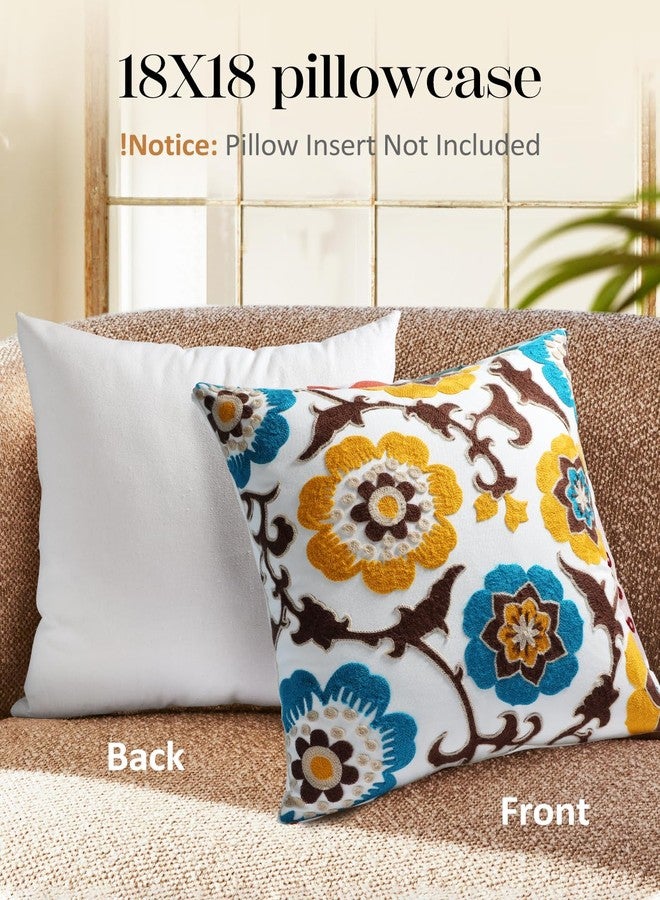 Kokaaee Embroidered Throw Pillow Cover - 18x18 Outdoor Decorative Pillow Covers with Zipper for Couch Sofa Bedroom Aesthetic Floral Soft Cozy Cotton Pillowcase Covers with Patterned - Image 4