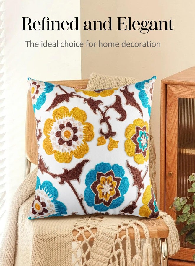 Kokaaee Embroidered Throw Pillow Cover - 18x18 Outdoor Decorative Pillow Covers with Zipper for Couch Sofa Bedroom Aesthetic Floral Soft Cozy Cotton Pillowcase Covers with Patterned - Image 5
