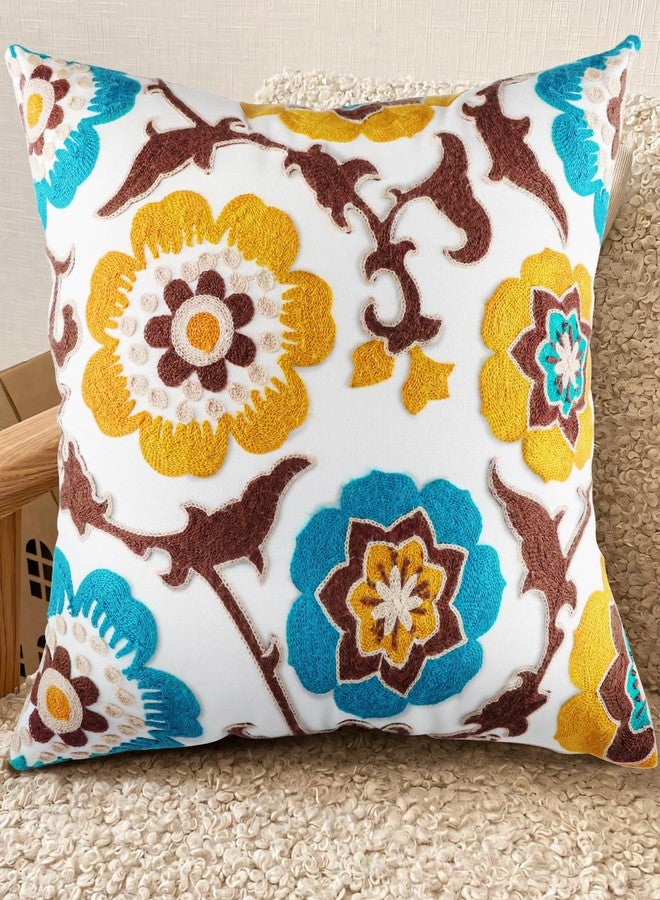 Kokaaee Embroidered Throw Pillow Cover - 18x18 Outdoor Decorative Pillow Covers with Zipper for Couch Sofa Bedroom Aesthetic Floral Soft Cozy Cotton Pillowcase Covers with Patterned - Image 1