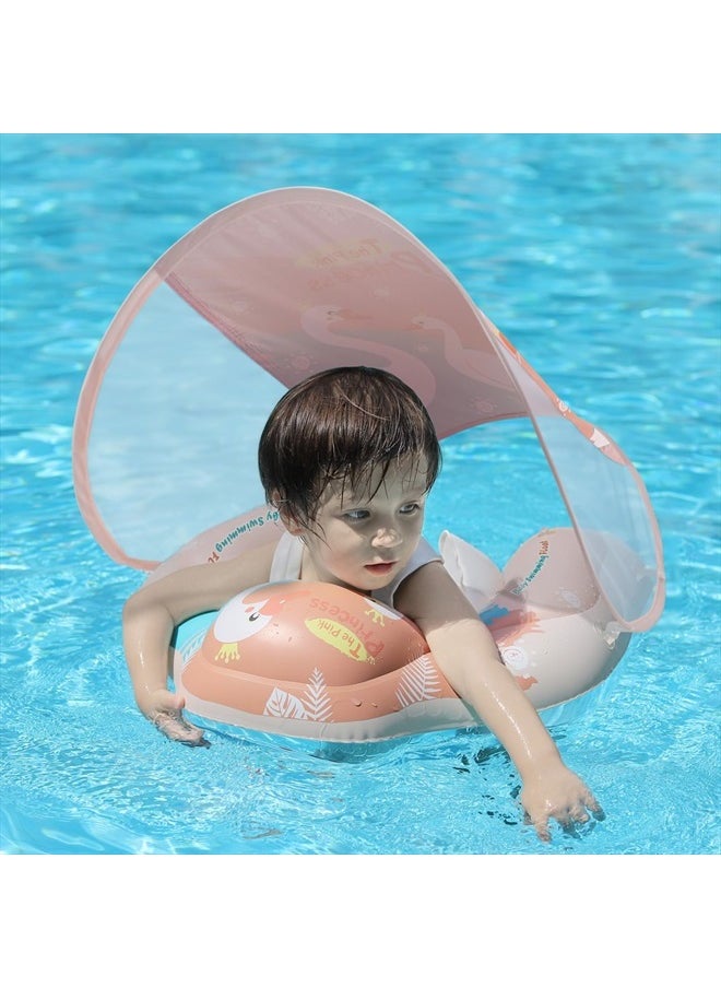 Free Swimming Baby Infant Pool Float with Sun Canopy Inflatable Baby Swimming Floatie with Sponge Safety Bottom Support Water Toys Swimming Trainer for Age of 3-72 Months (Pink, Large)  - Image 1