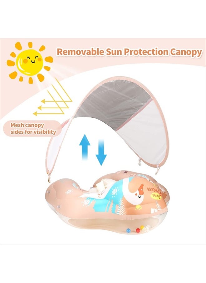 Free Swimming Baby Infant Pool Float with Sun Canopy Inflatable Baby Swimming Floatie with Sponge Safety Bottom Support Water Toys Swimming Trainer for Age of 3-72 Months (Pink, Large)  - Image 2
