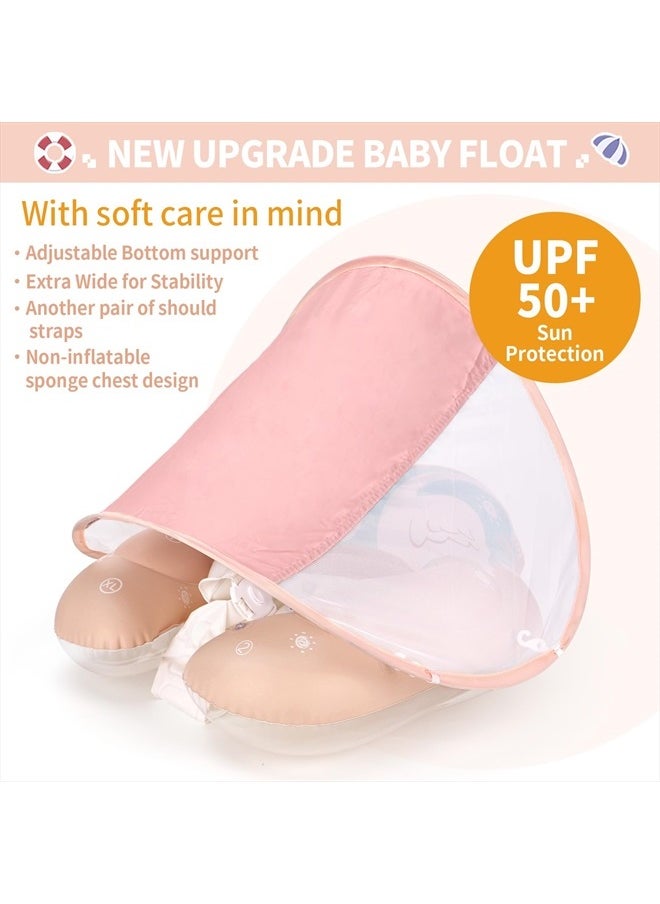 Free Swimming Baby Infant Pool Float with Sun Canopy Inflatable Baby Swimming Floatie with Sponge Safety Bottom Support Water Toys Swimming Trainer for Age of 3-72 Months (Pink, Large)  - Image 5