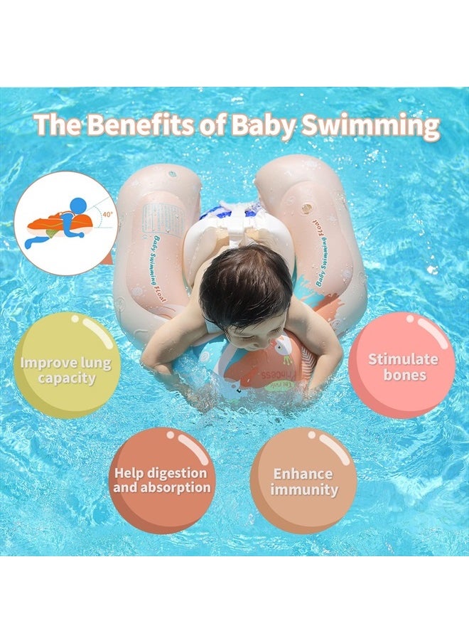 Free Swimming Baby Infant Pool Float with Sun Canopy Inflatable Baby Swimming Floatie with Sponge Safety Bottom Support Water Toys Swimming Trainer for Age of 3-72 Months (Pink, Large)  - Image 4