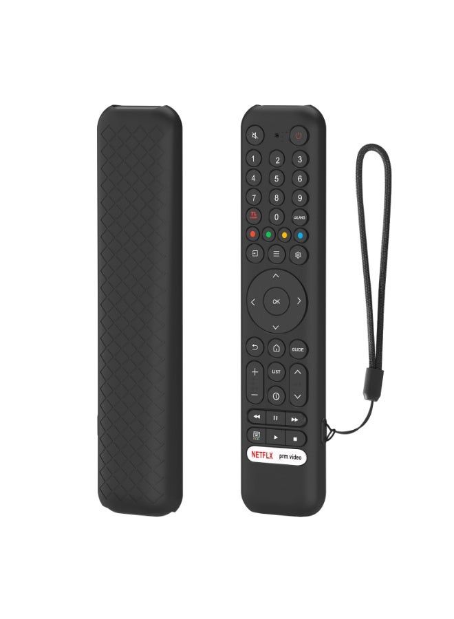 Silicone Remote Case for TCL RC716 RC833 GUB1 TV Remote Control Case Anti-Slip Remote Cover Shockproof Protective Sleeve with Lanyard (Black) - Image 1