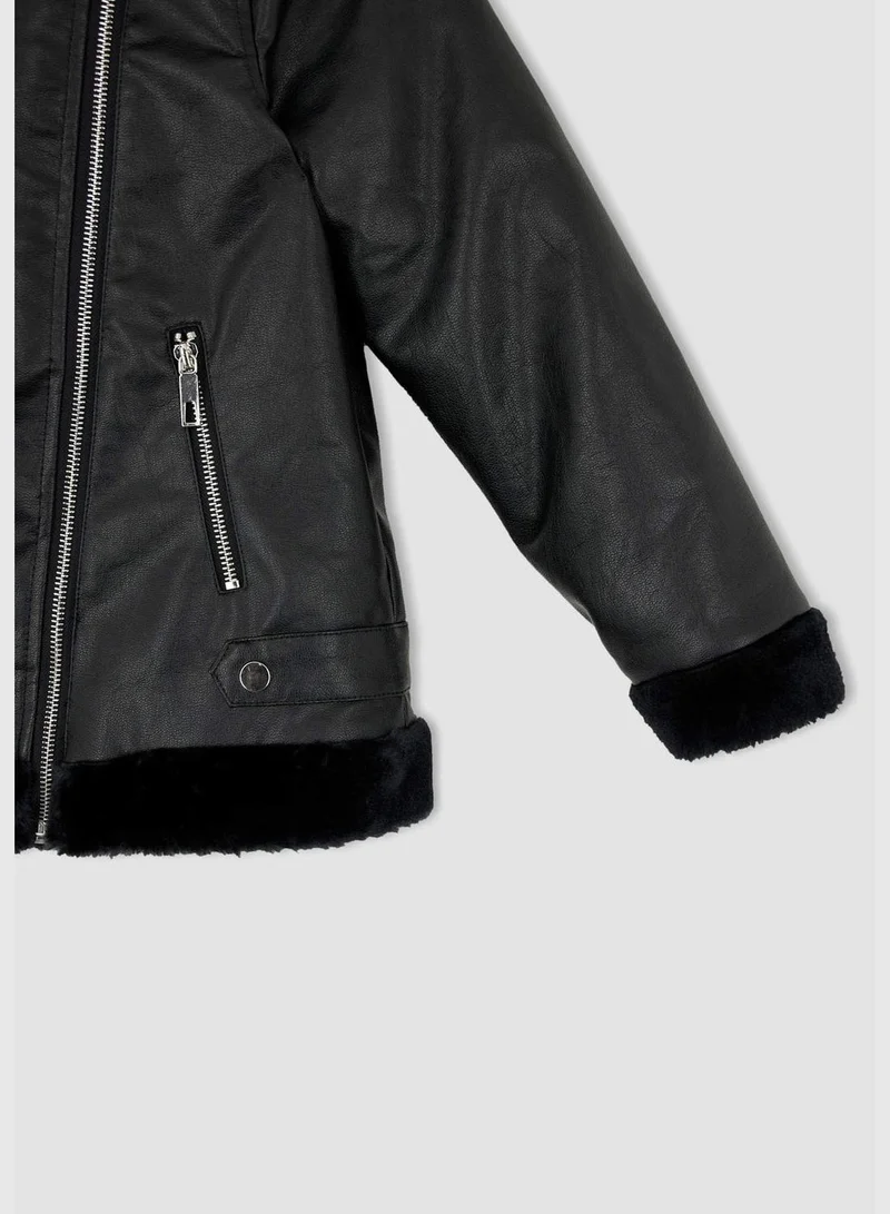 DeFacto FauxFur detailed Faux Leather Jacket