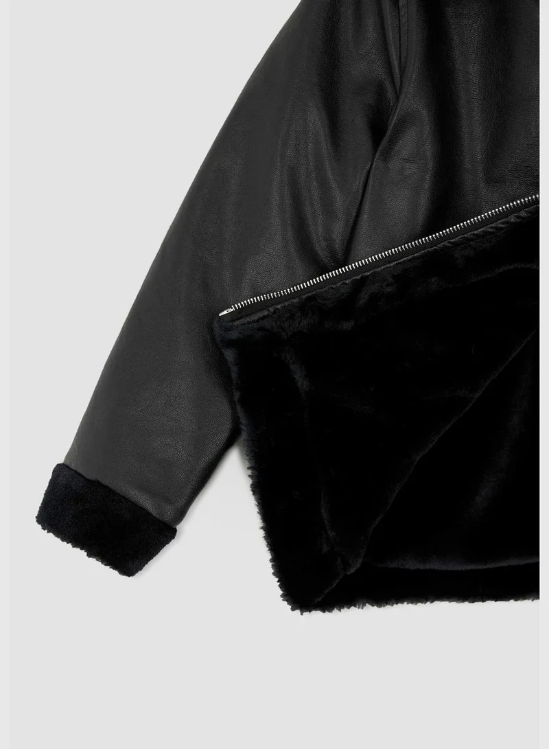 DeFacto FauxFur detailed Faux Leather Jacket