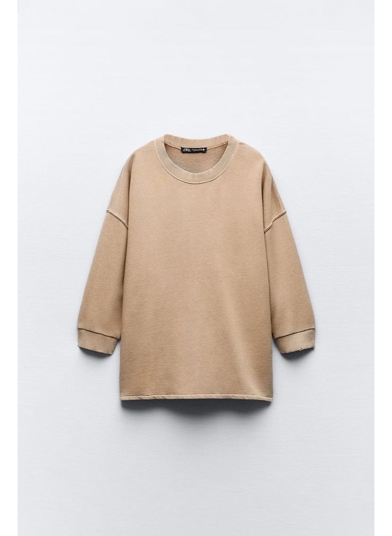 Zara Women's Oversized Drop Shoulder French Terry Sweatshirt – Cotton Blend Casual Comfort Fit Pullover - Image 1