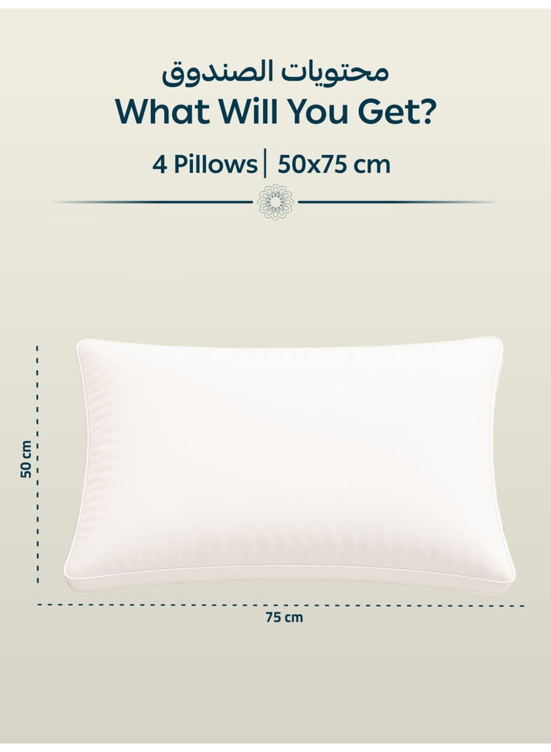 Donetella Cotton Pillow 4-Pieces(1500 Gm Each) Sleeping Bed Pillow King Size 50X75 Cm Hotel Style Double Edge Stitched Premium Gel Fiber, Medium Loft, White  - Image 3