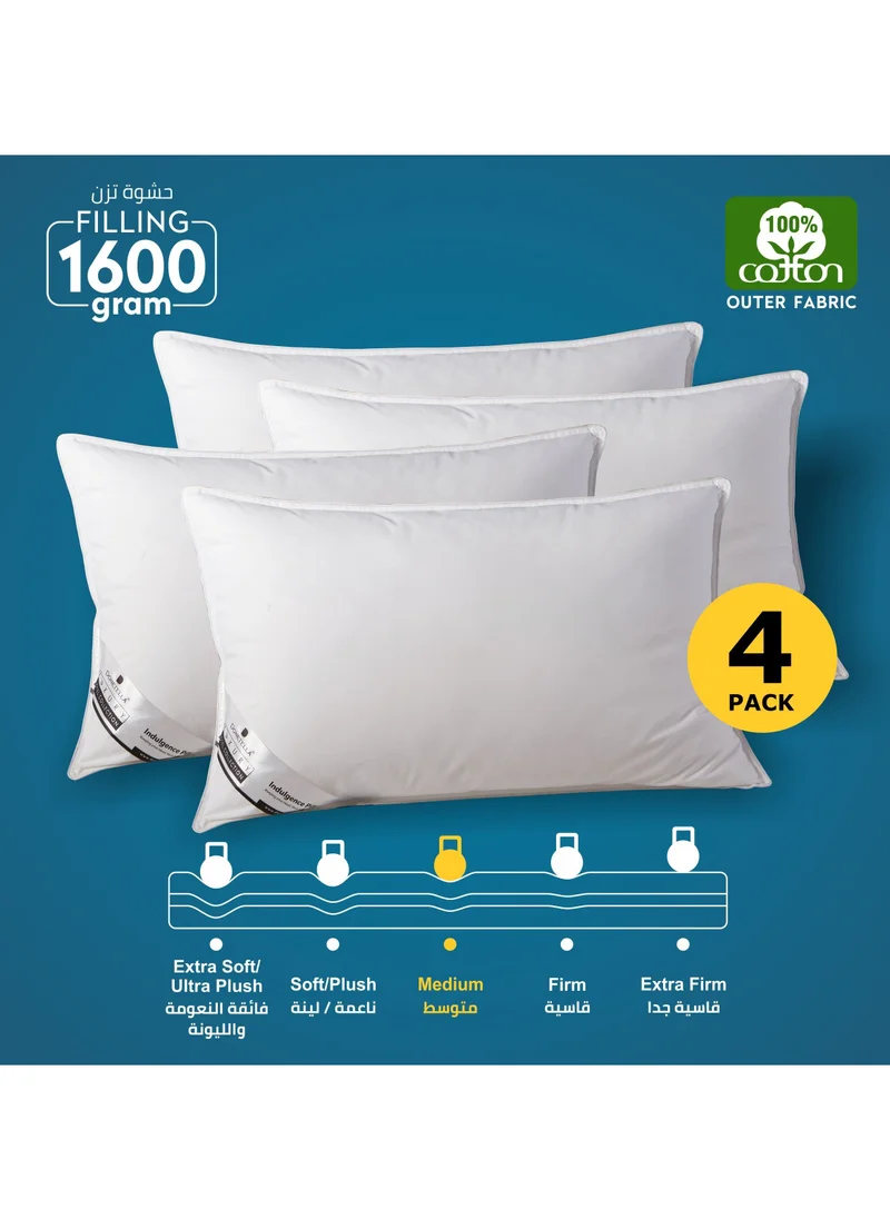 Donetella Cotton Pillow 4-Pieces(1600 Gm Each) Sleeping Bed Pillow King Size 50X75 Cm Hotel Style Double Edge Stitched Premium Gel Fiber, Medium Loft, White