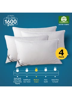 Donetella Cotton Pillow 4-Pieces(1600 Gm Each) Sleeping Bed Pillow King Size 50X75 Cm Hotel Style Double Edge Stitched Premium Gel Fiber, Medium Loft, White  - Image 1
