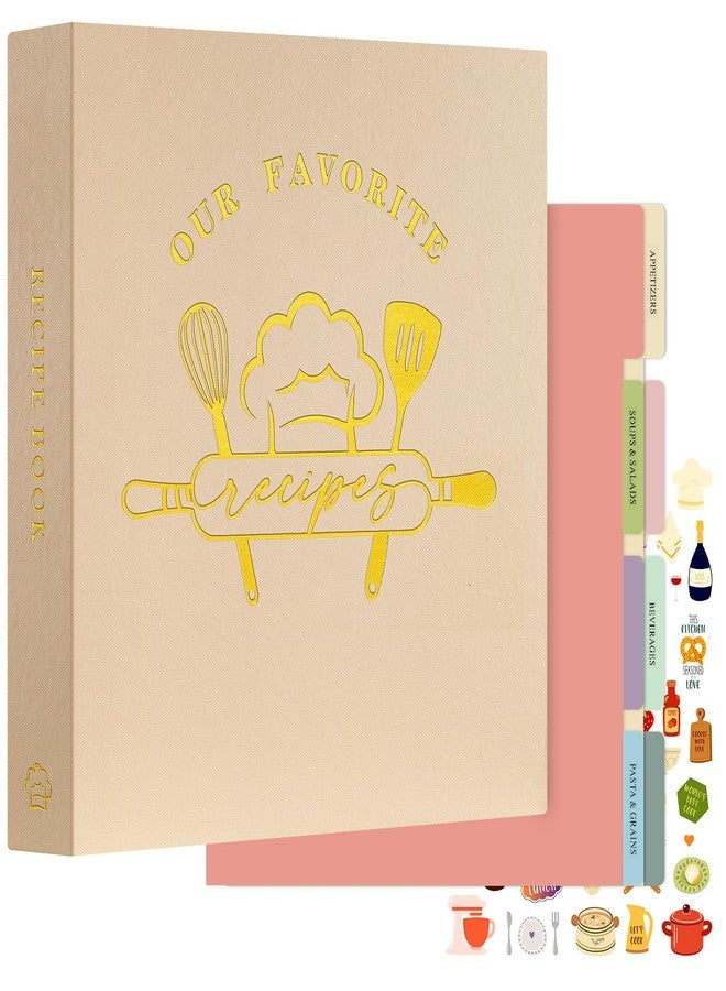 Lanpn Blank Recipe Book Cookbook to Write in Your Own Recipes, Waterproof B5 Empty Cooking Journal for 120 Recipes, Leather Cover Recipe Notebook with Stickers to Organize Your Family Recipes, Green - Image 1