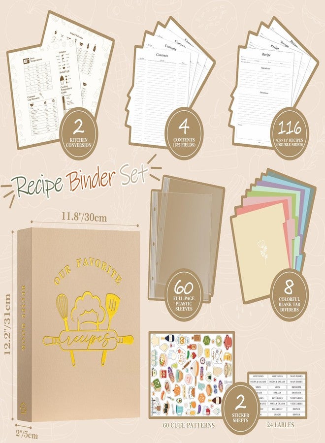 Lanpn Blank Recipe Book Cookbook to Write in Your Own Recipes, Waterproof B5 Empty Cooking Journal for 120 Recipes, Leather Cover Recipe Notebook with Stickers to Organize Your Family Recipes, Green - Image 3