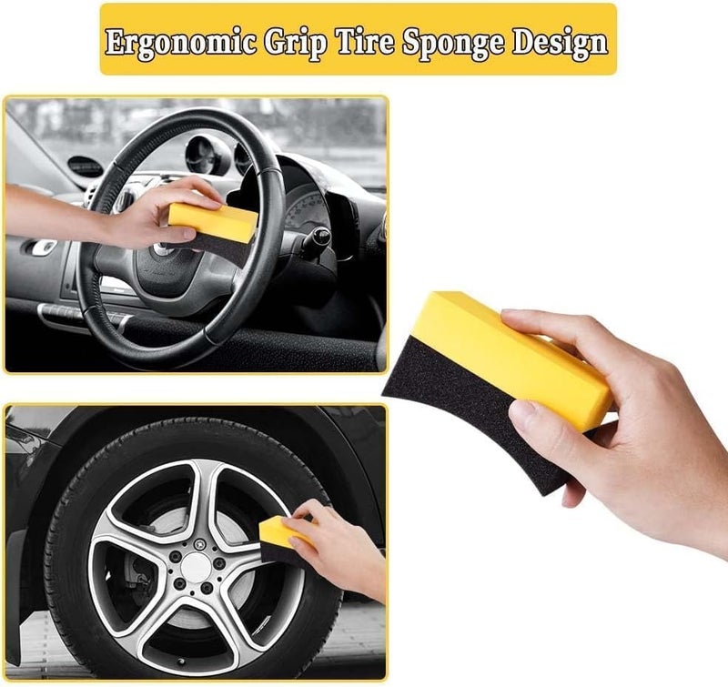 Bukela 18 Pack Tire Dressing Applicator Pads - Contoured Hex Grip Foam Sponge for Car Detailing, Tyre Shine & Wax Polishing, Reusable Cleaning Tool for Auto Interior & Exterior (Black & Yellow)